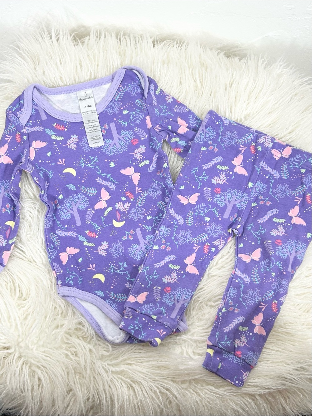The Peanutshell Baby Girls Butterfly Pajama Set Purple Long Sleeve 6-9 Months